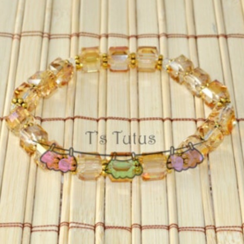 Gold AB 10mm Crystal Cube Beaded Stretch Bracelet